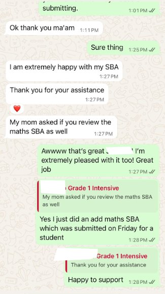 WhatsApp: I am extremely happy with my SBA, my mom asked if you review the maths SBA as well