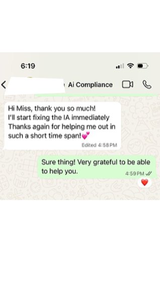 WhatsApp: Thank you so much, I'll start fixing the IA immediately
