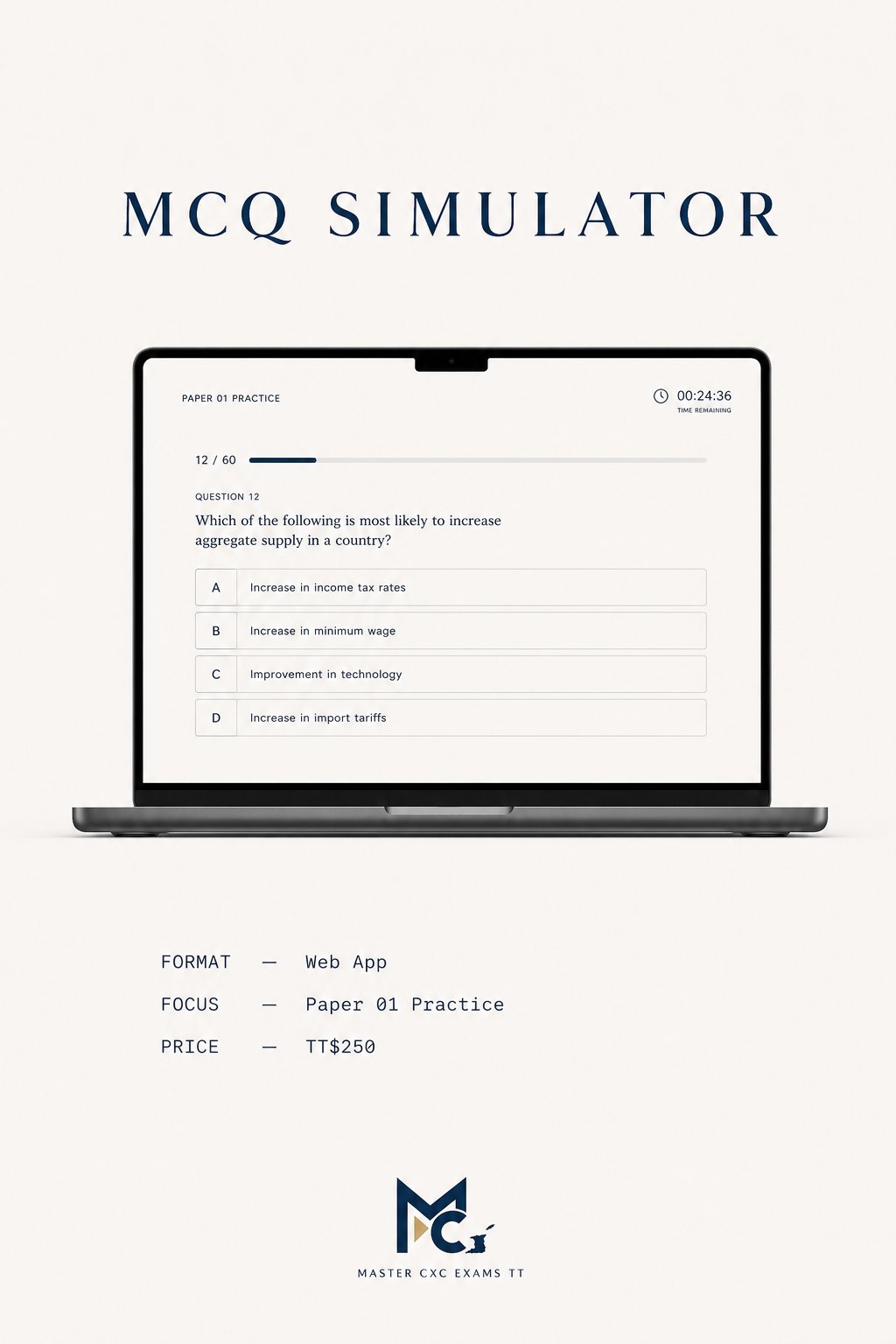 CSEC and CAPE MCQ Simulator for Paper 01 exam practice